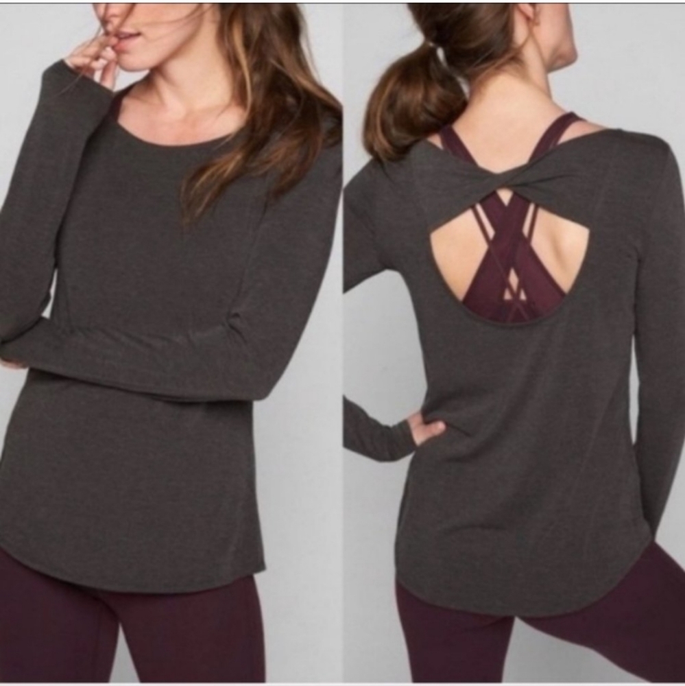 Athleta Flex Light Twist Long Sleeve Open Back Top - Charcoal Grey